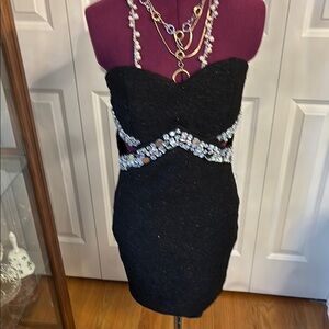 Windsor Black Strapless Bodycon Dress with Embellishments
